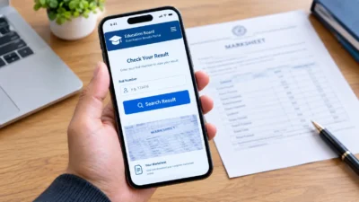 An online student portal interface displaying fields to select examination board and enter roll number to check second class results