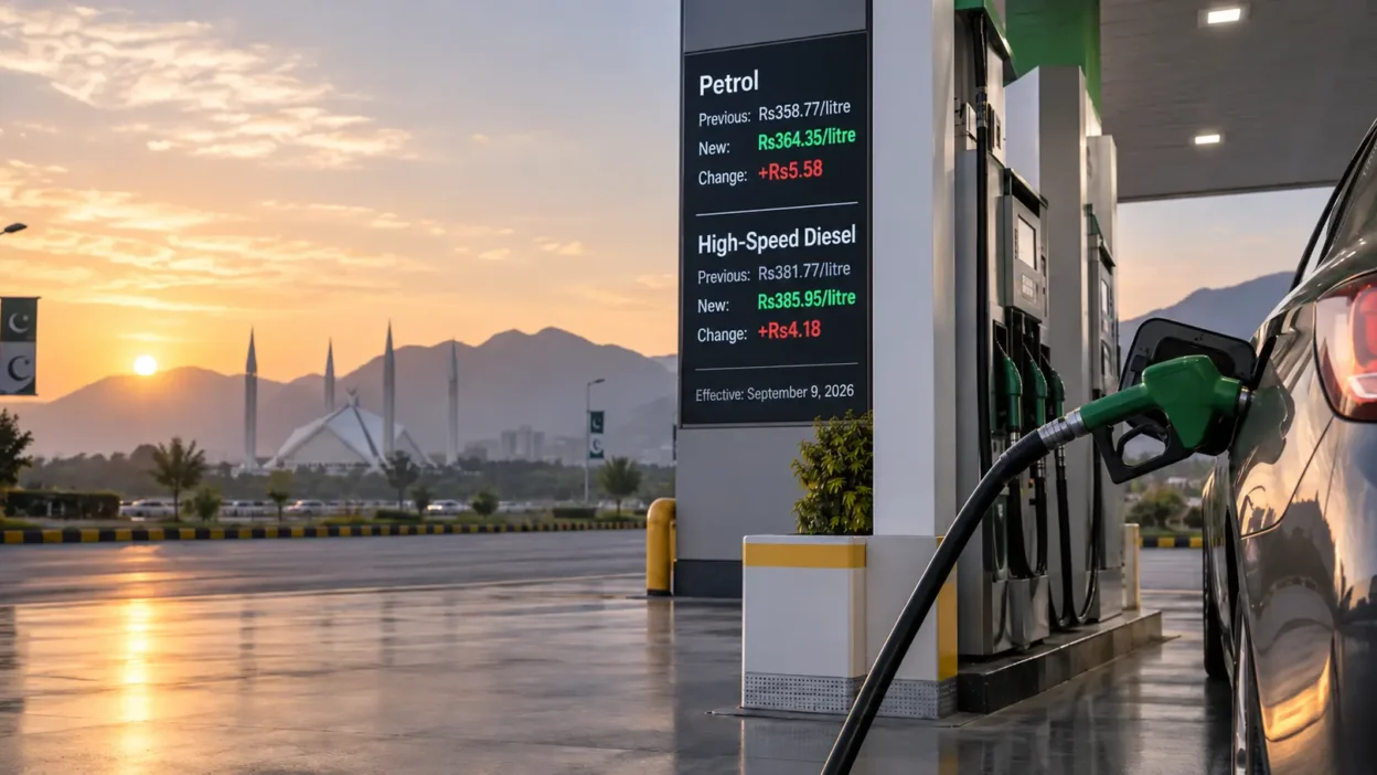 Latest petrol price in Pakistan today with a fuel pump and car at a modern petrol station